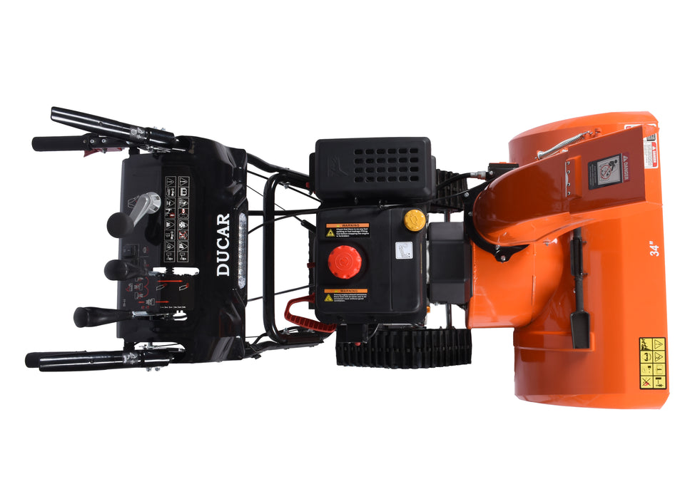 Souffleuse à neige, 34″, 420 cm³, chenilles, démarrage électrique et à rappel, poignées chauffantes, phare DEL (Disponible février 2026)