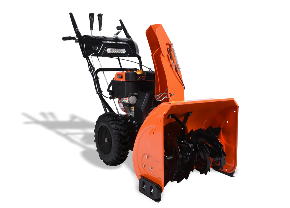 24″ Snow Blower, 212 cc, electric and recoil start, heated handles, LED light
