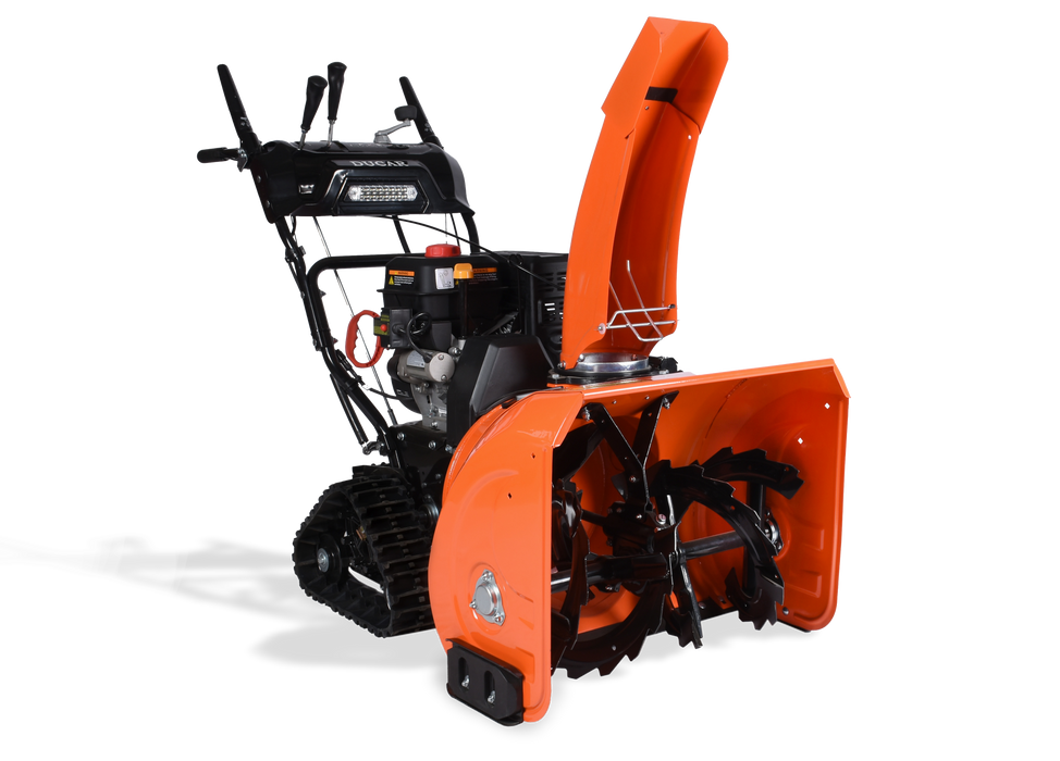 26″ Snow Blower, 252 cc, tracks, electric and recoil start, heated handles, LED light