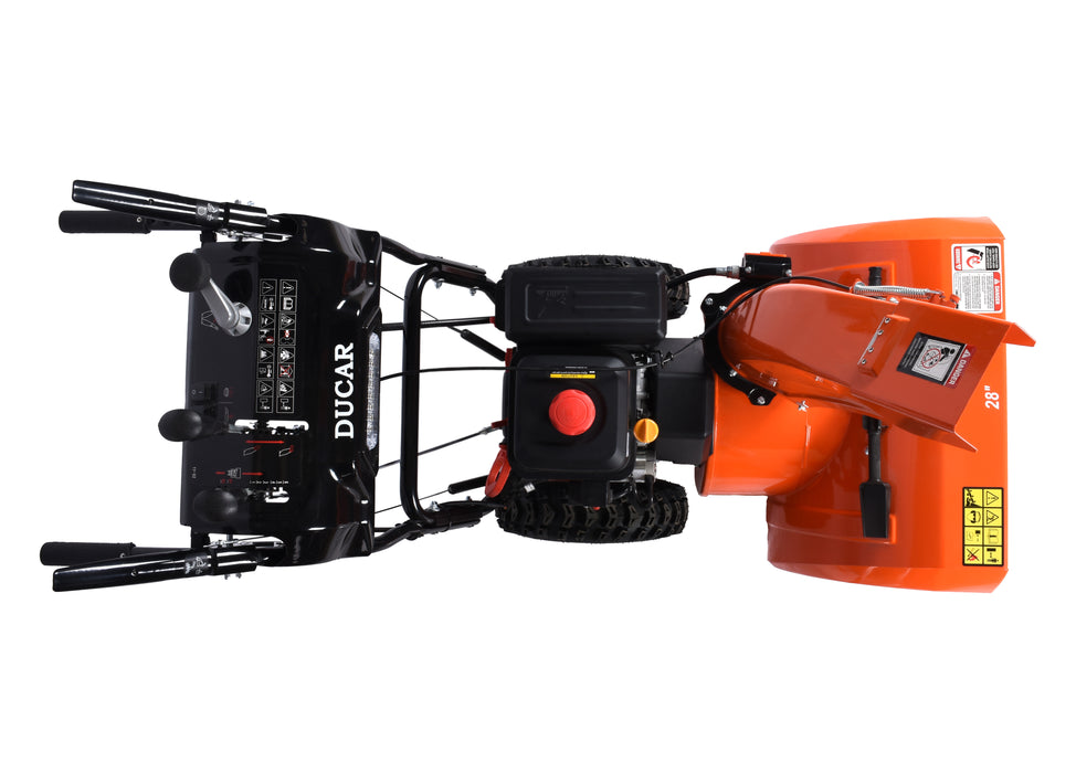 Souffleuse à neige 28″, 252 cm³, démarrage électrique et à rappel, poignées chauffantes, phare DEL