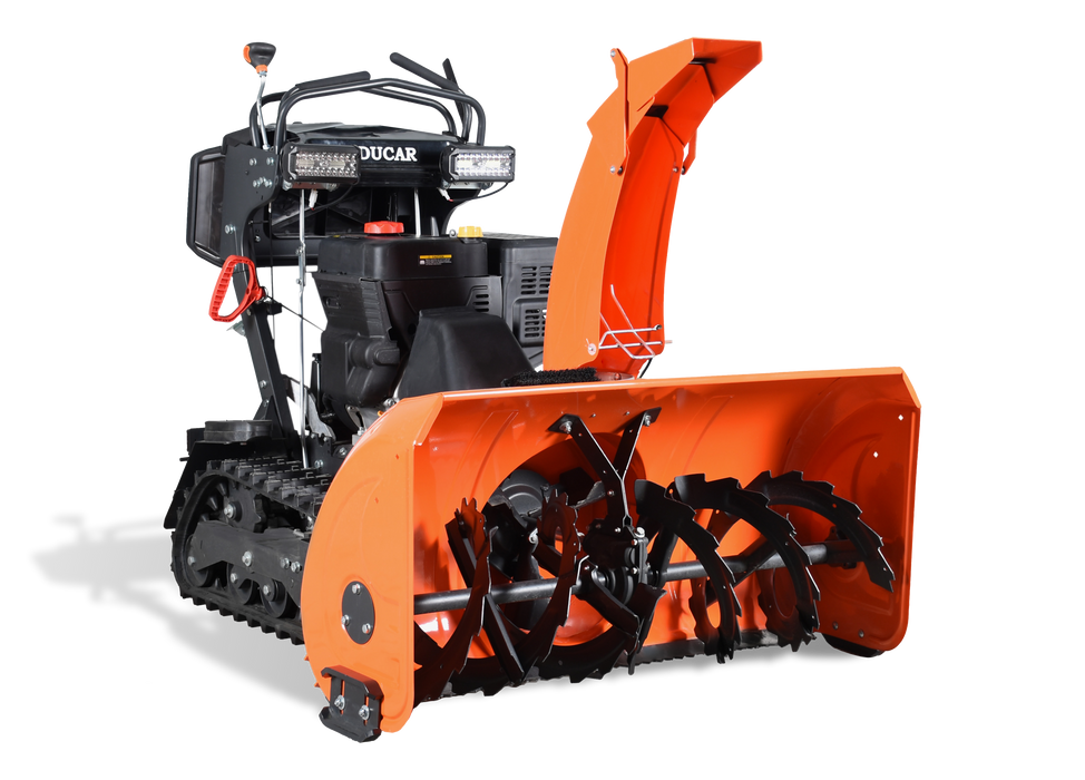 Souffleuse à neige 42″, 420 cm³, chenilles, opérateur debout, démarrage électrique 12V, phare DEL (Disponible le 15 décembre 2026)
